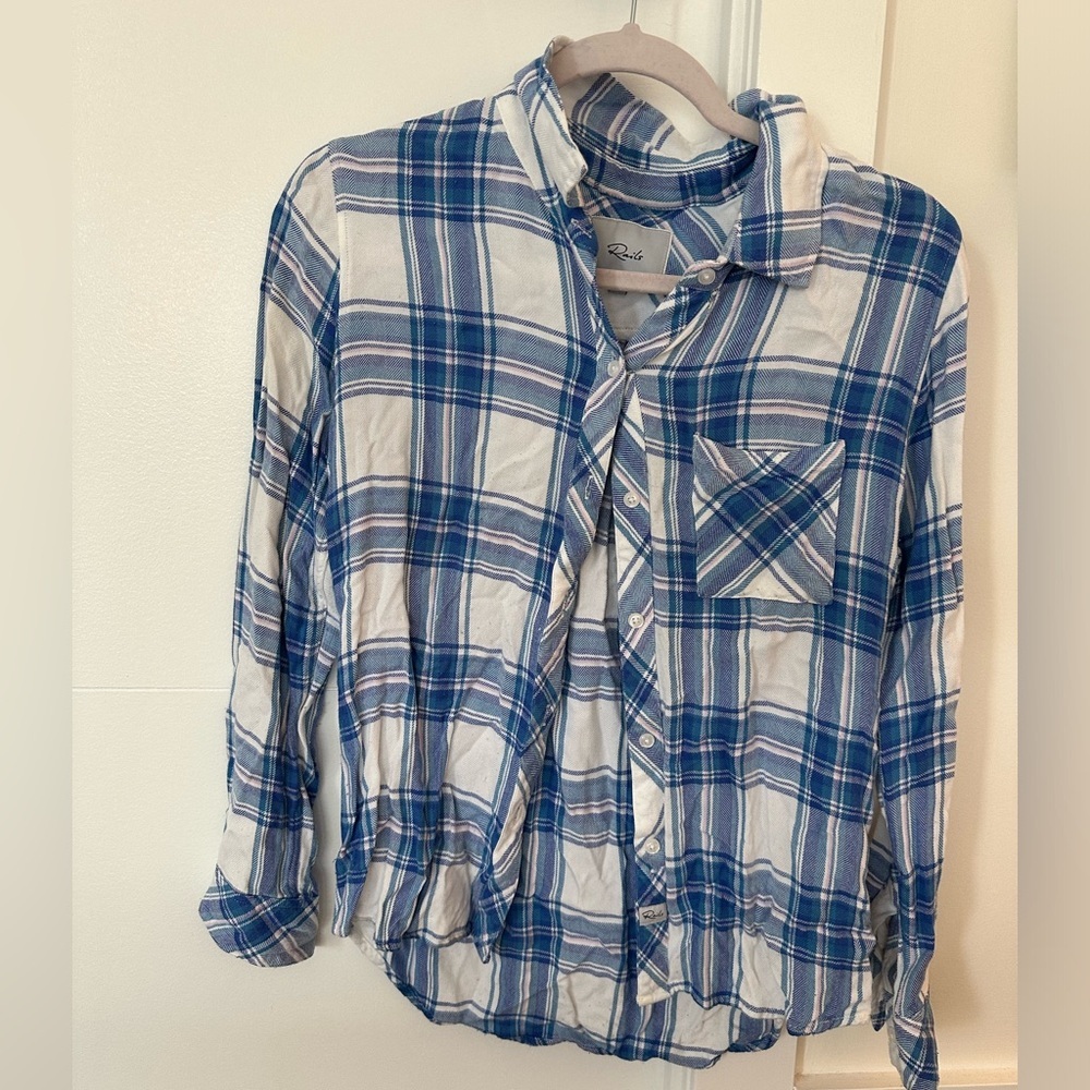 Rails blue & white button down shirt size S
